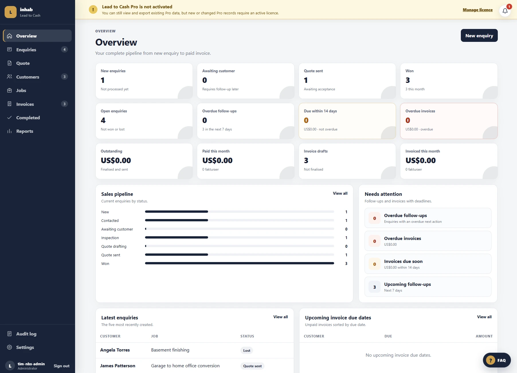 Lead to Cash dashboard