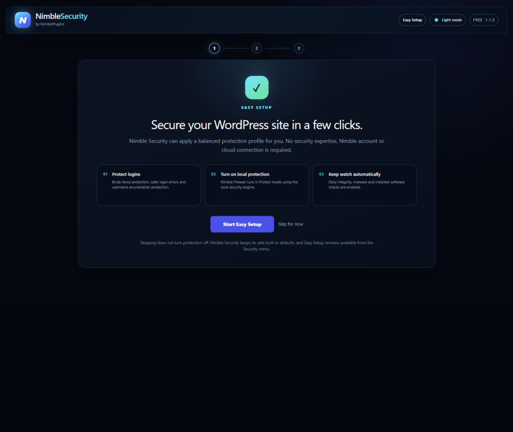 Nimble Security &mdash; guided setup through the recommended protection steps