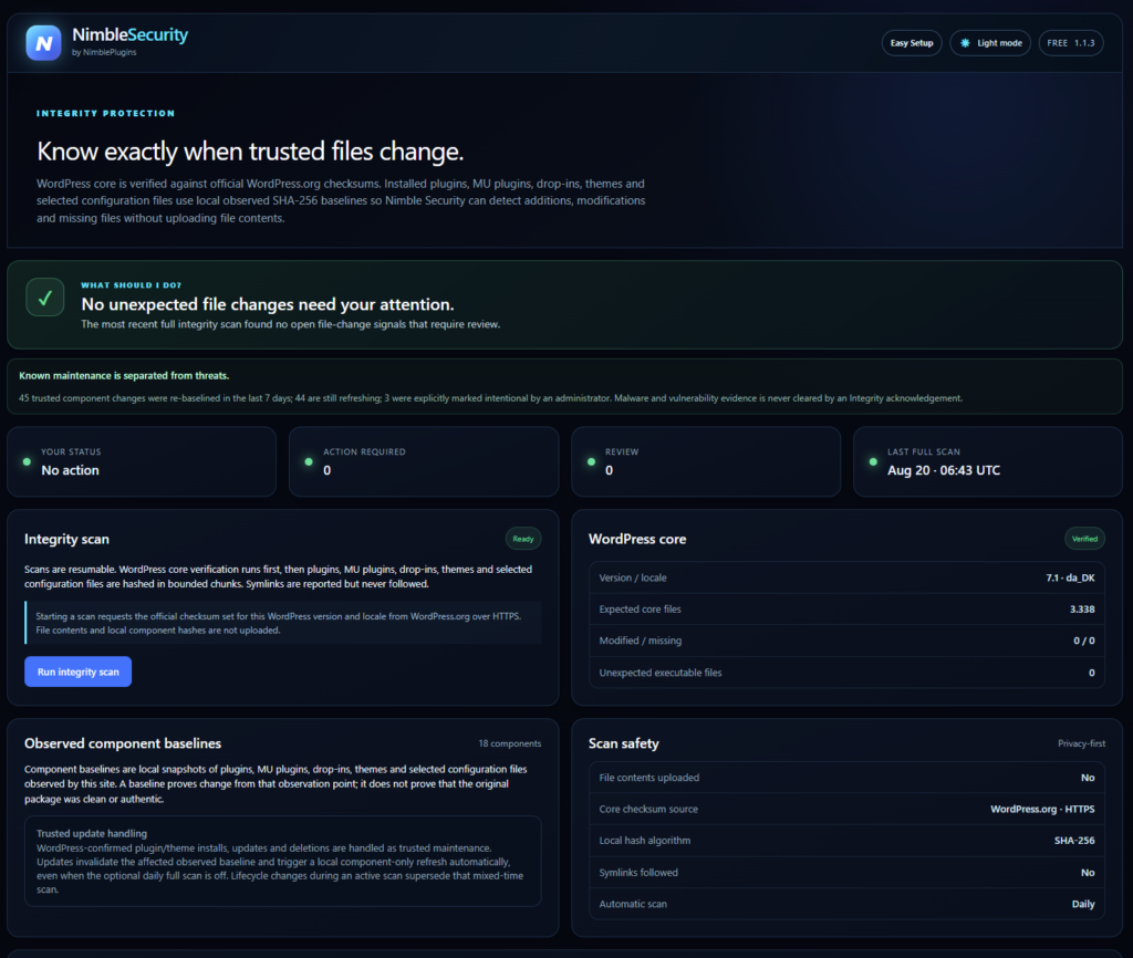 Nimble Security &mdash; file baselines and reviewed configuration changes