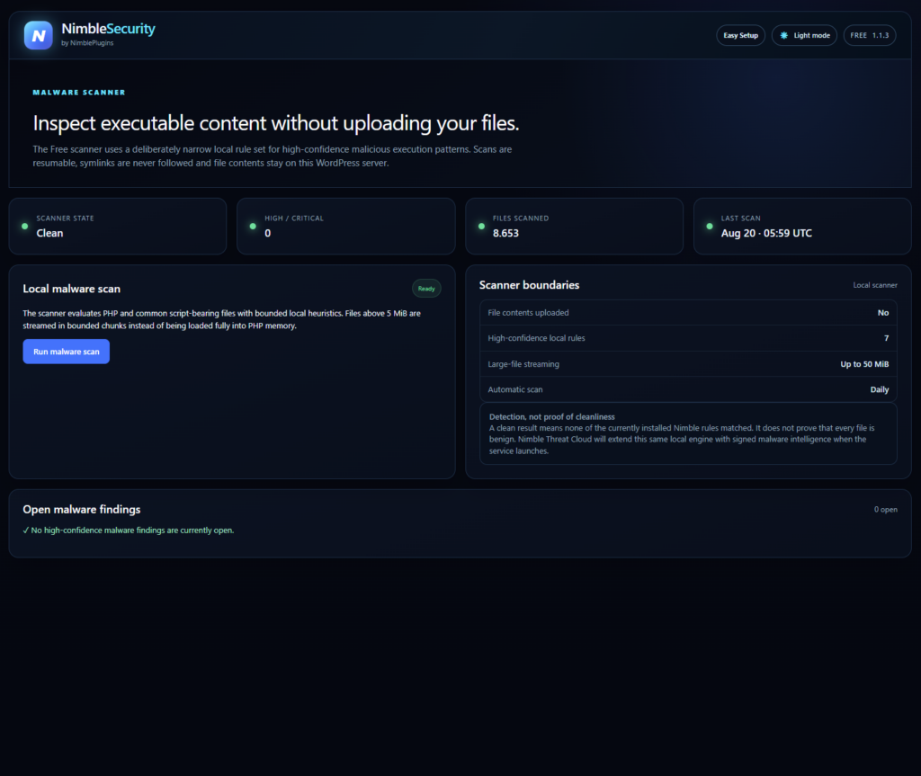 Nimble Security &mdash; a resumable local malware scan and its findings