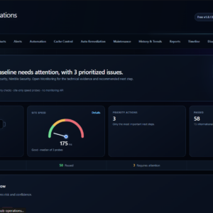 The health dashboard: priorities, score and the state of every check on one screen.