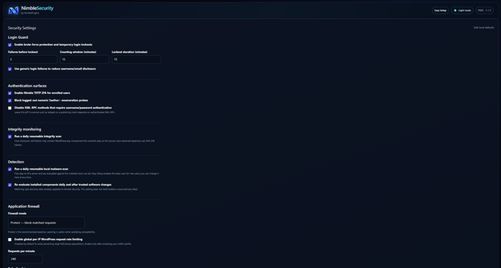 Settings: every engine is configurable, and the defaults are safe on their own.