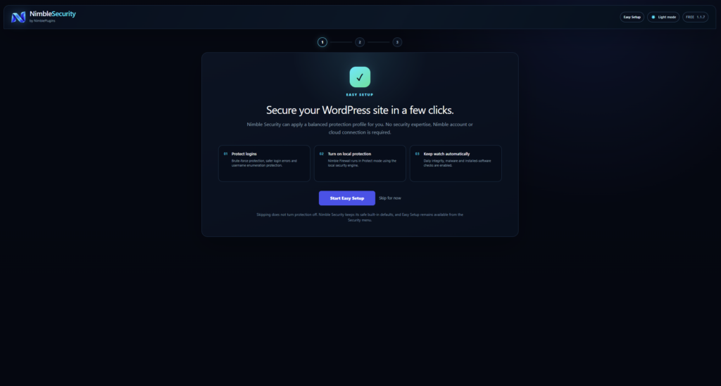 Easy Setup applies a recommended local protection profile without asking you to understand every switch first.